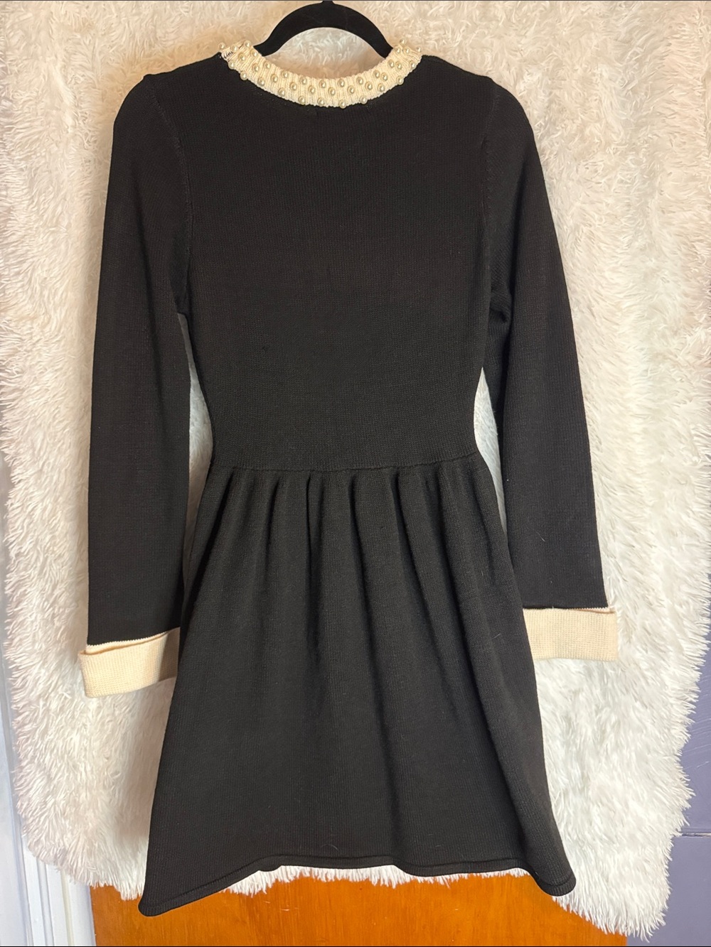 SHEIN Black Sweater Dress with Cream Pearl-Trim